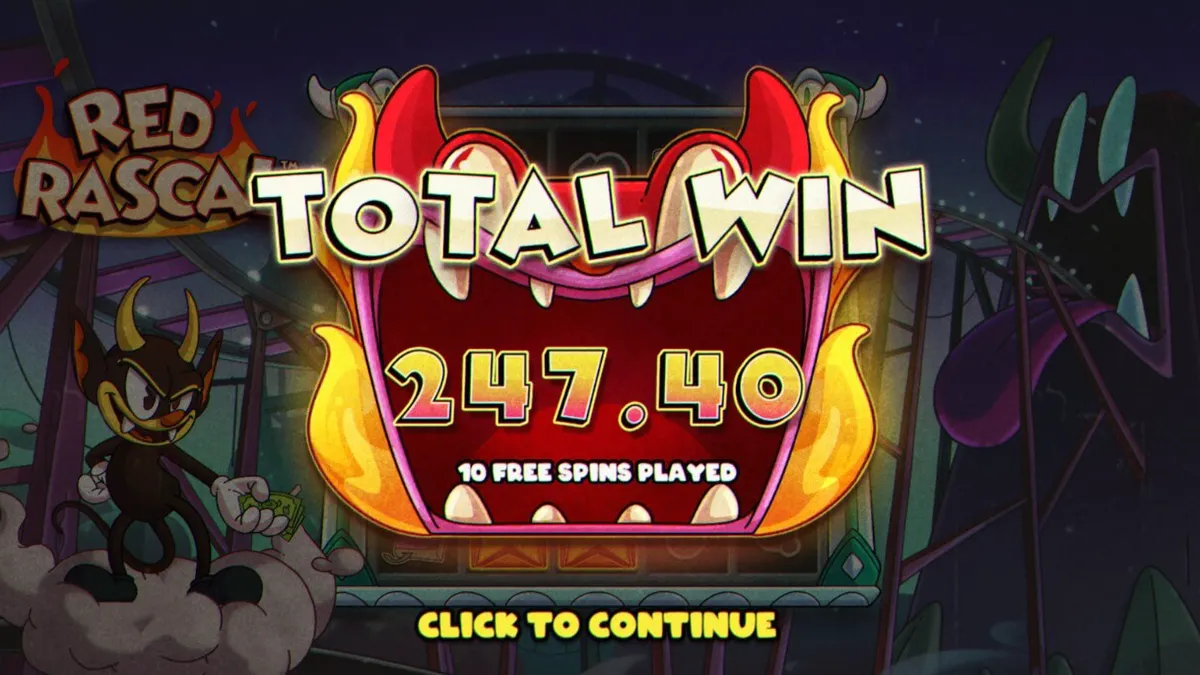 O slot Red Rascal com seu estilo visual de desenho animado sombrio e elementos de fogo.